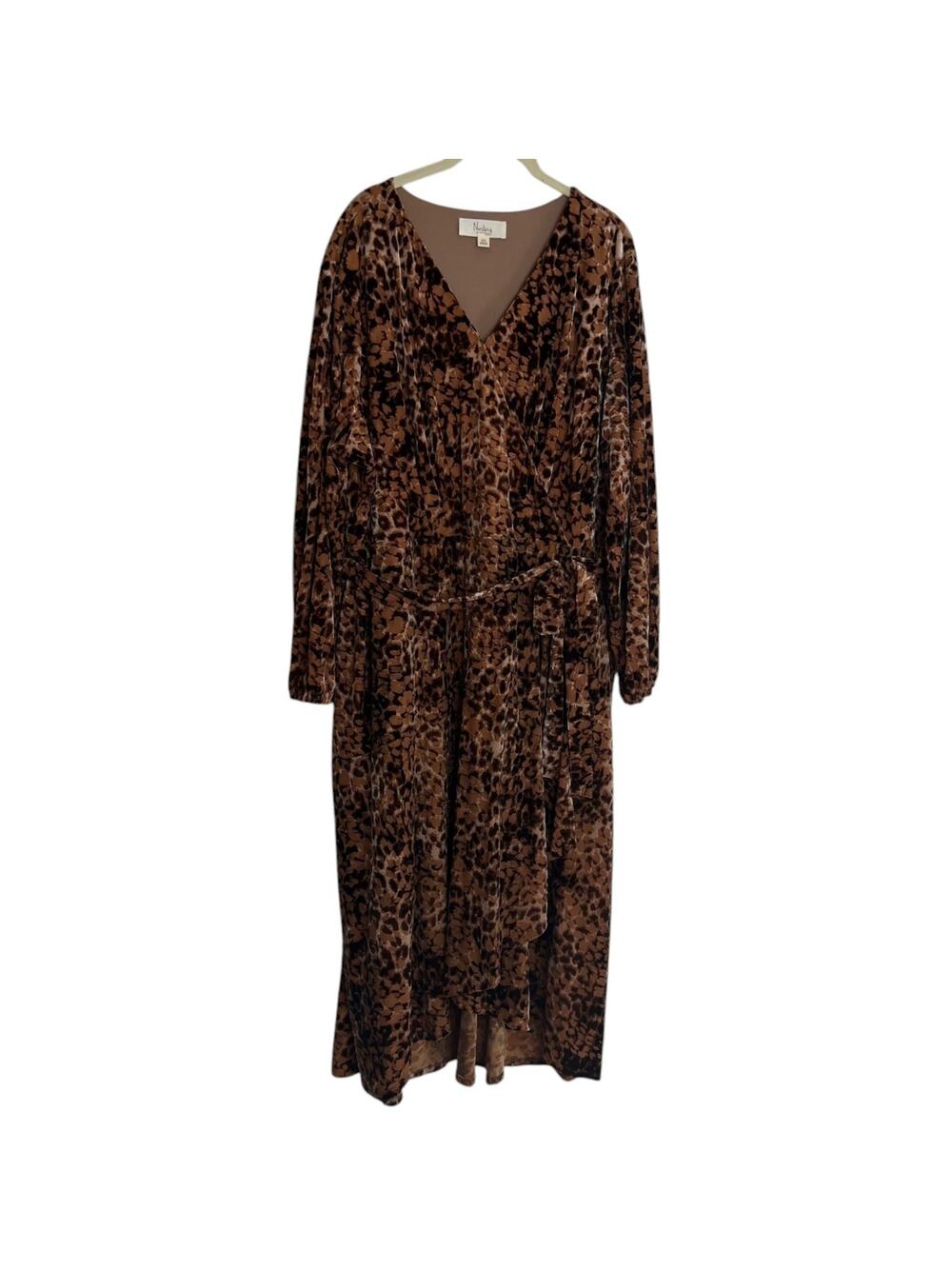 Nurture by Westbound Woman Velvet Maxi Dress 2X Brown Animal Print High Low Hem